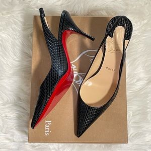CHRISTIAN LOUBOUTIN Clare 80mm Snake-Print Slingback Pumps 37.5